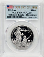 2020-W $100 One Ounce Platinum Eagle Happiness First Day of Issue PRDC FDI Flag PCGS PR70