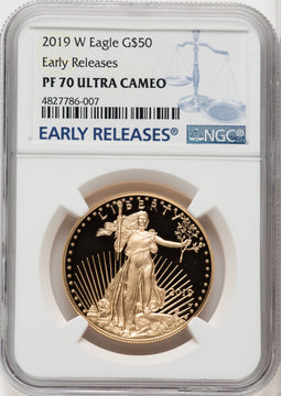 2019-W $50 One-Ounce Gold Eagle First Strike ER Blue NGC PF70