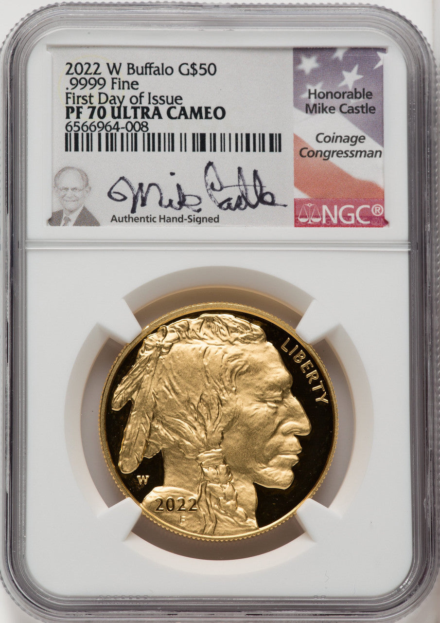 2022-W G$50 Gold Buffalo FDI DCAM FDI Mike Castle NGC PF70