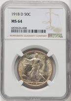1918-D 50C Walking Liberty Half Dollar NGC MS64