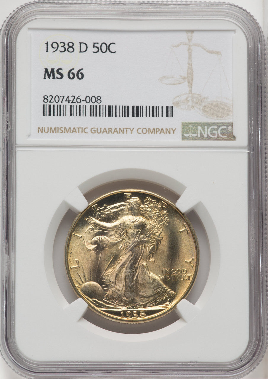 1938-D 50C Walking Liberty Half Dollar NGC MS66