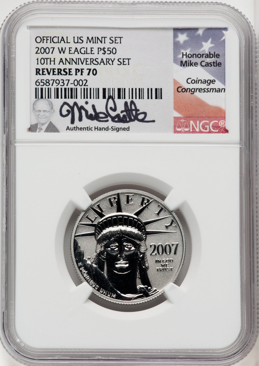 2007-W $50 Half-Ounce Platinum Eagle Reverse Proof Mike Castle NGC PF70
