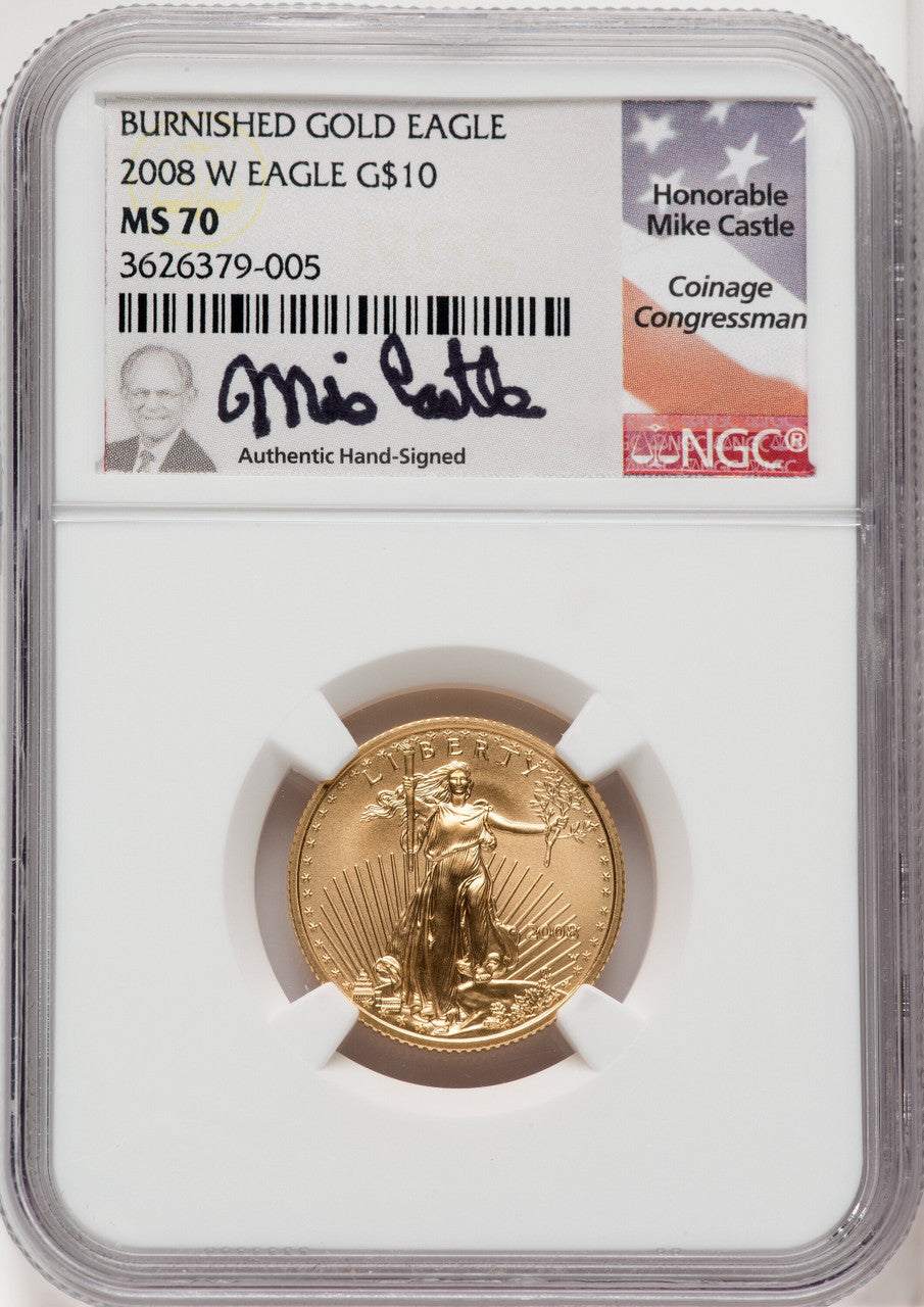 2008-W $10 Quarter-Ounce Gold Eagle Mike Castle NGC MS70