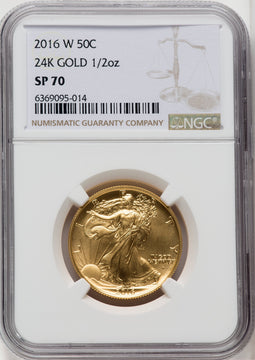 2016-W 50C 24K Gold Half-Ounce Brown Label NGC MS70