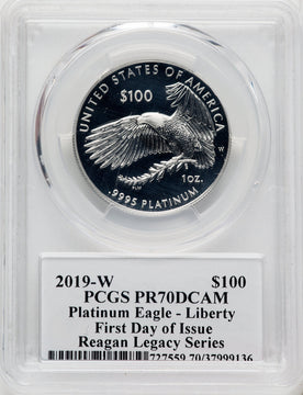 2019-W $100 One-Ounce Platinum Eagle Liberty First Day of Issue Michael Reagan PCGS PR70