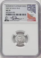 2007-W 4-Coin Set Burnished Platinum Eagles NGC MS70 Thomas Uram Signed