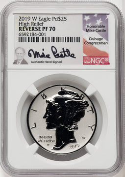 2019-W $25 Palladium Reverse Proof Mike Castle NGC PF70