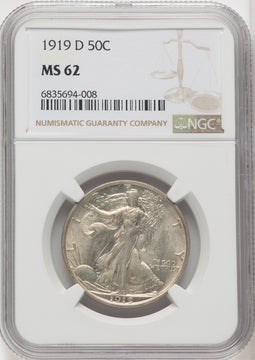 1919-D 50C Walking Liberty Half Dollar NGC MS62