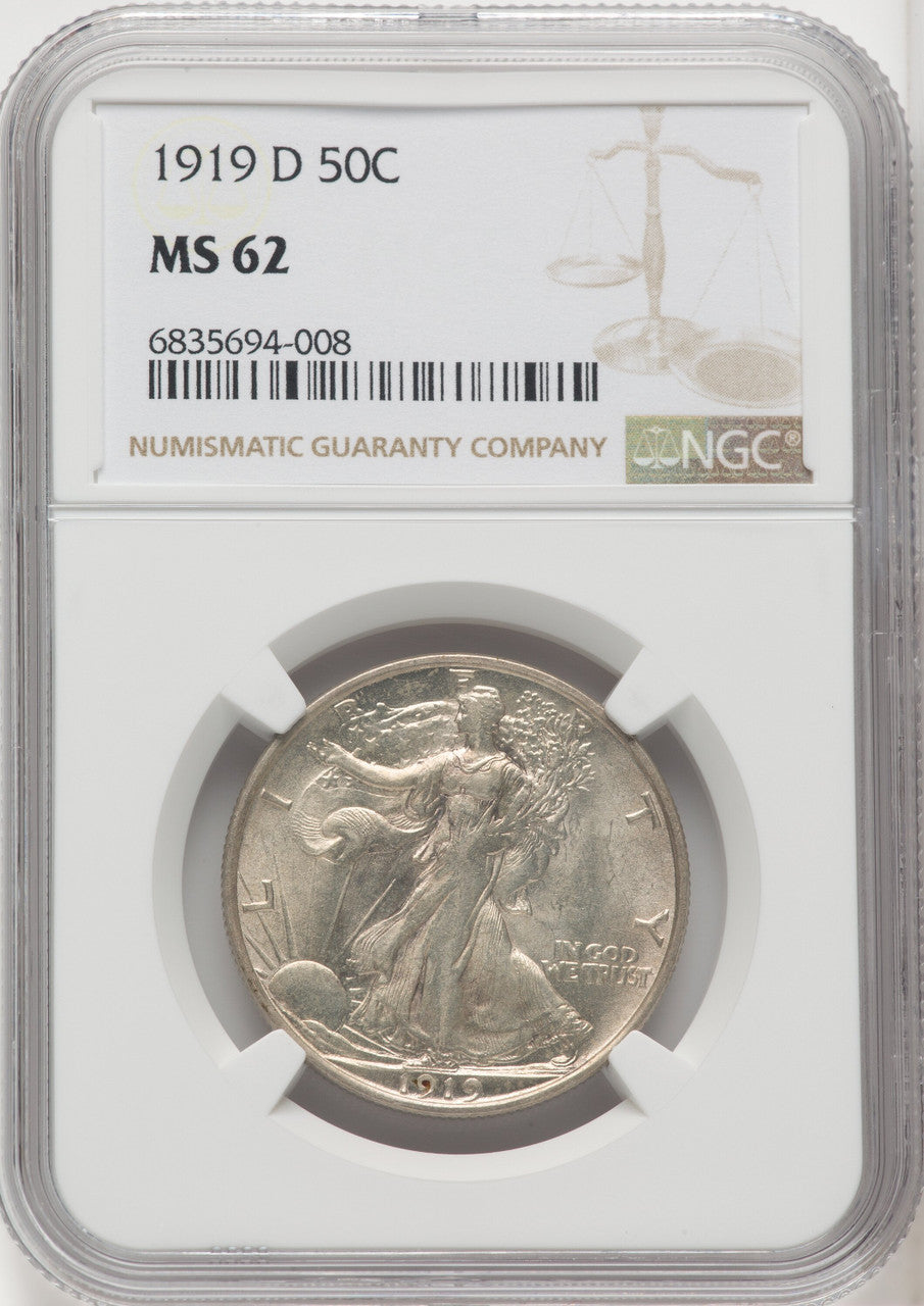 1919-D 50C Walking Liberty Half Dollar NGC MS62