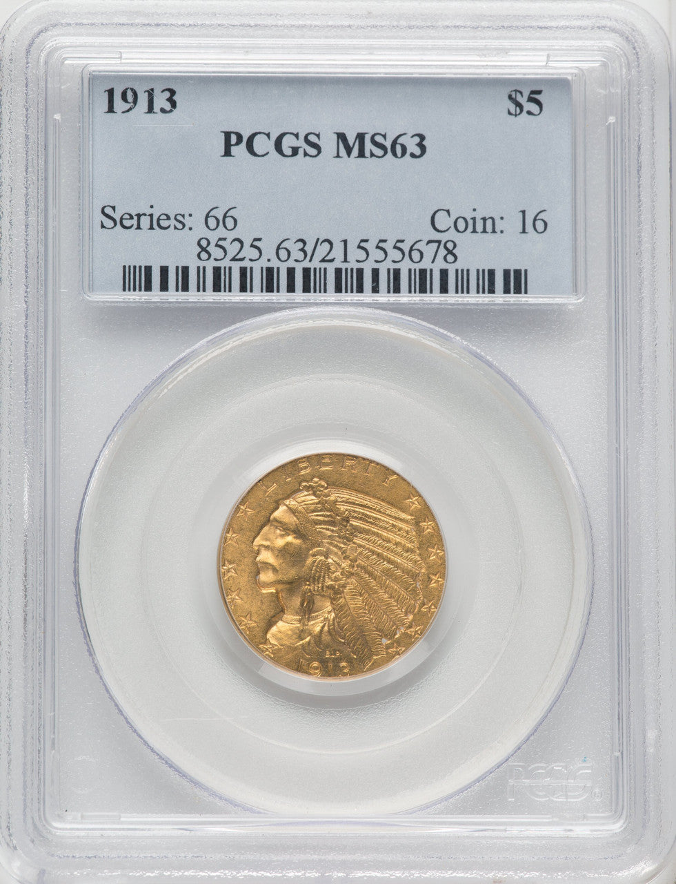 1913 $5 Indian Half Eagle PCGS MS62