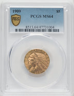 1909 $5 Indian Half Eagle PCGS MS62