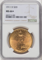 1911-D $20 Saint-Gaudens Double Eagle NGC MS66+