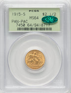 1915-S $2.50 Panama-Pacific Quarter Eagle CAC Commemorative Gold PCGS MS64