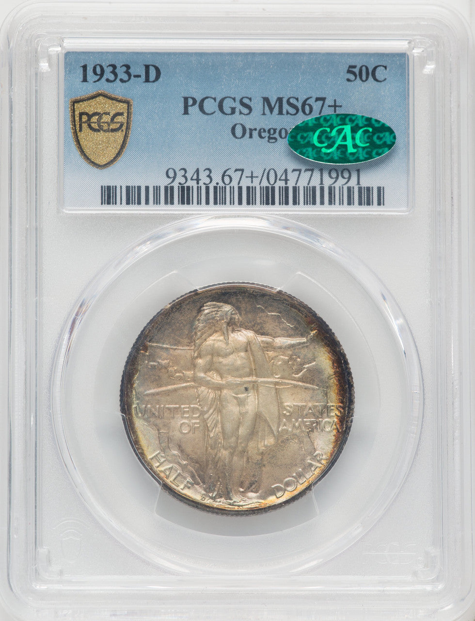 1933-D 50C Oregon CAC Commemorative Silver PCGS MS67+