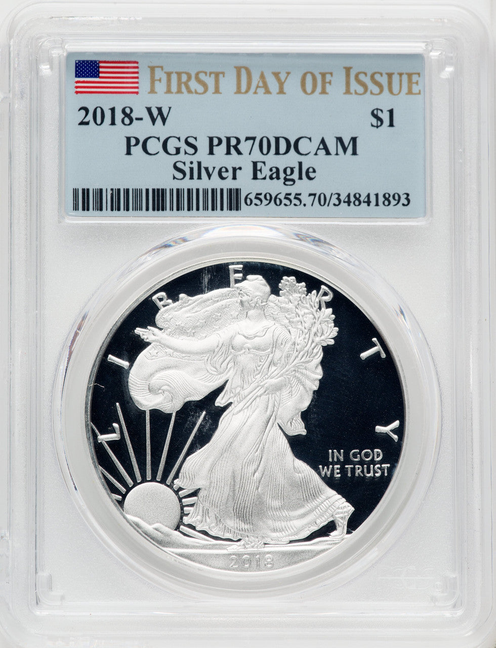 2018-W S$1 Silver Eagle First Day of Issue PCGS PR70