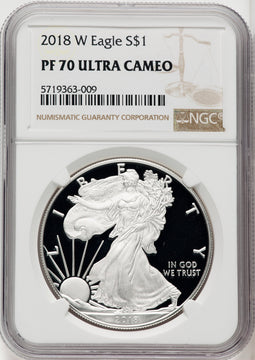 2018-W S$1 Silver Eagle Brown Label NGC PF70