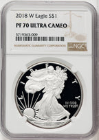 2018-W S$1 Silver Eagle Brown Label NGC PF70