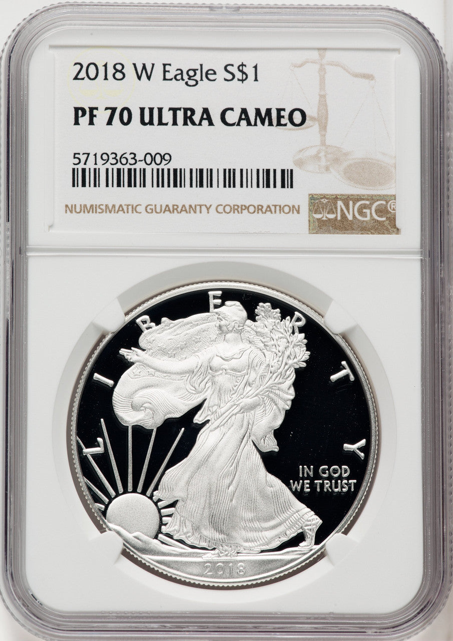 2018-W S$1 Silver Eagle Brown Label NGC PF70