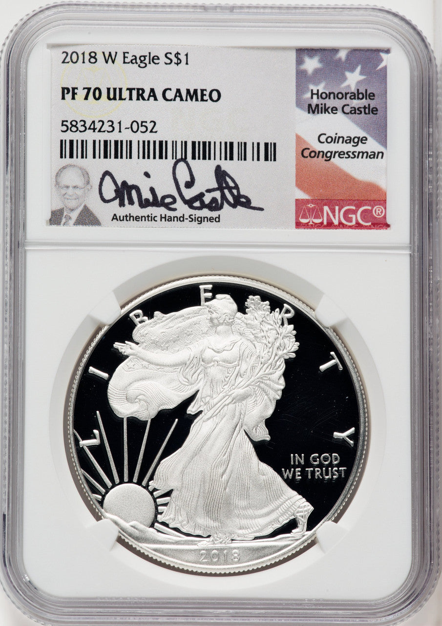 2018-W S$1 Silver Eagle Mike Castle NGC PF70
