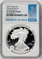 2020-W S$1 Silver Eagle First Day of Issue PRDC NGC PF70