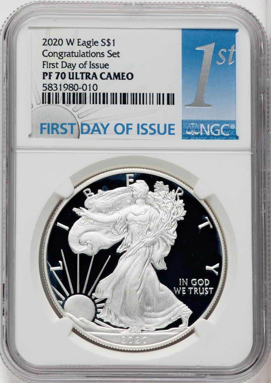 2020-W S$1 Silver Eagle First Day of Issue PRDC NGC PF70