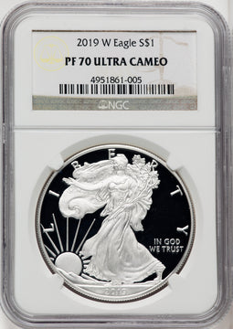 2019-W S$1 Silver Eagle Brown Label NGC PF70