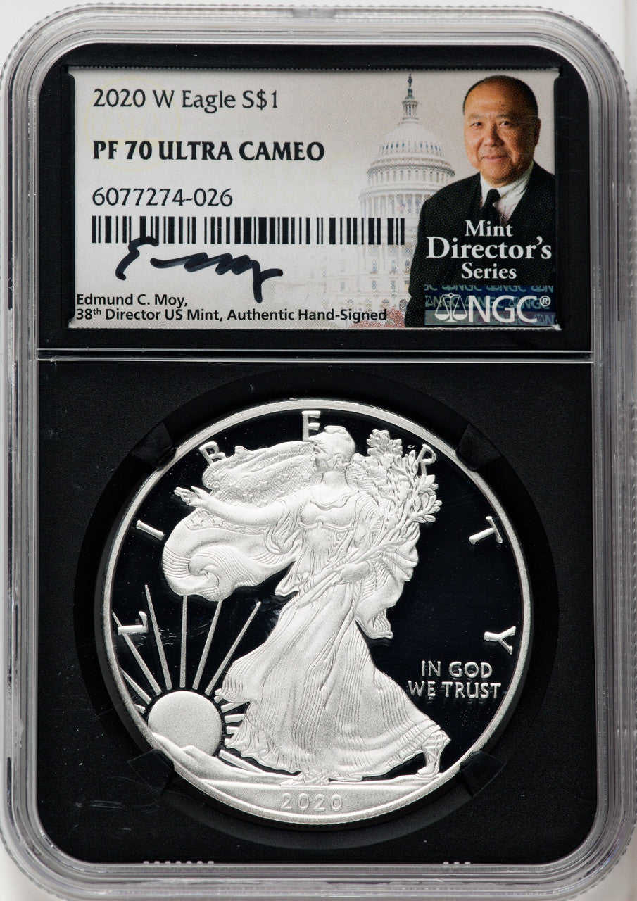 2020-W S$1 Silver Eagle NGC PF70 Ed Moy Signed