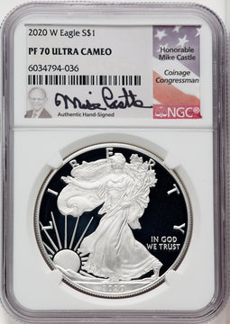 2020-W S$1 Silver Eagle PRDC Mike Castle NGC PF70