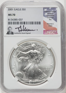 2001 S$1 Silver Eagle Thomas Uram NGC MS70