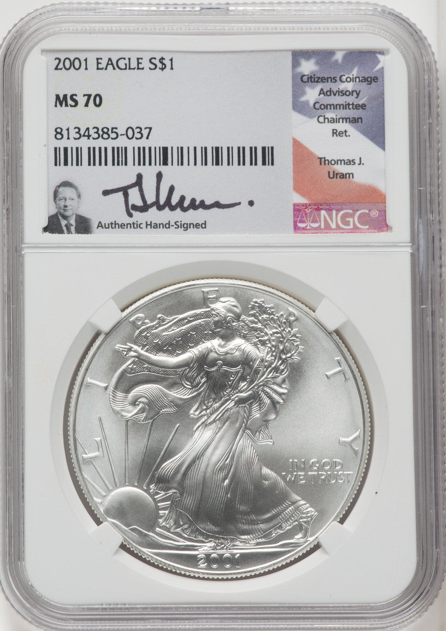 2001 S$1 Silver Eagle Thomas Uram NGC MS70
