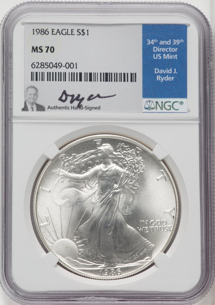 1986 S$1 Silver Eagle NGC MS70 David Ryder