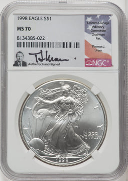 1998 S$1 Silver Eagle Thomas Uram NGC MS70