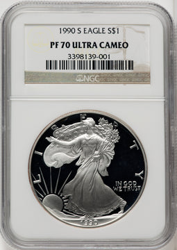 1990-S S$1 Silver Eagle Brown Label NGC PF70