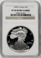 1990-S S$1 Silver Eagle Brown Label NGC PF70