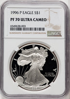 1996-P S$1 Silver Eagle Brown Label NGC PF70