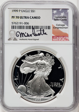 1999-P S$1 Silver Eagle Mike Castle NGC PF70