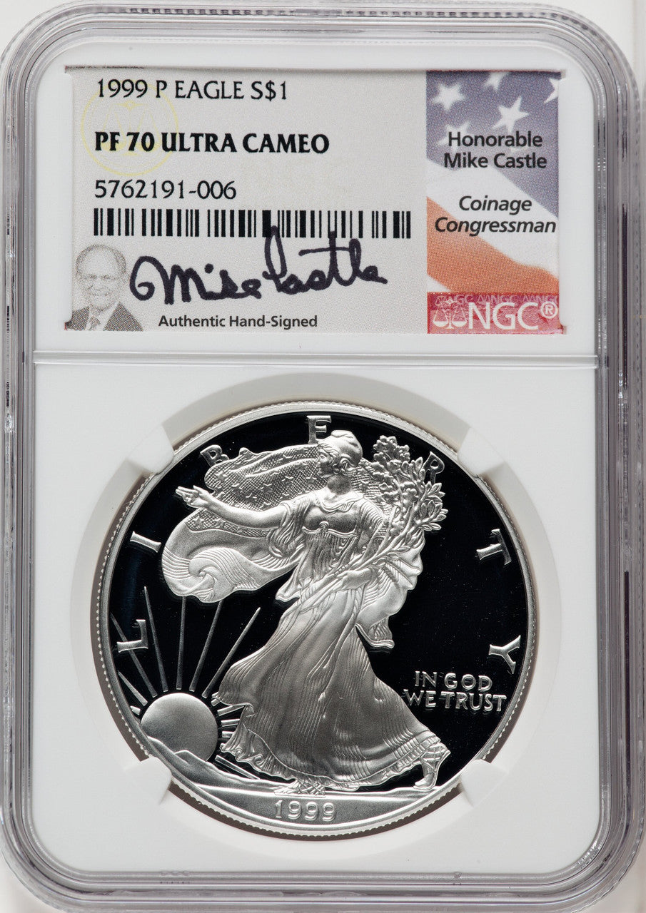 1999-P S$1 Silver Eagle Mike Castle NGC PF70