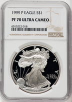 1999-P S$1 Silver Eagle Brown Label NGC PF70