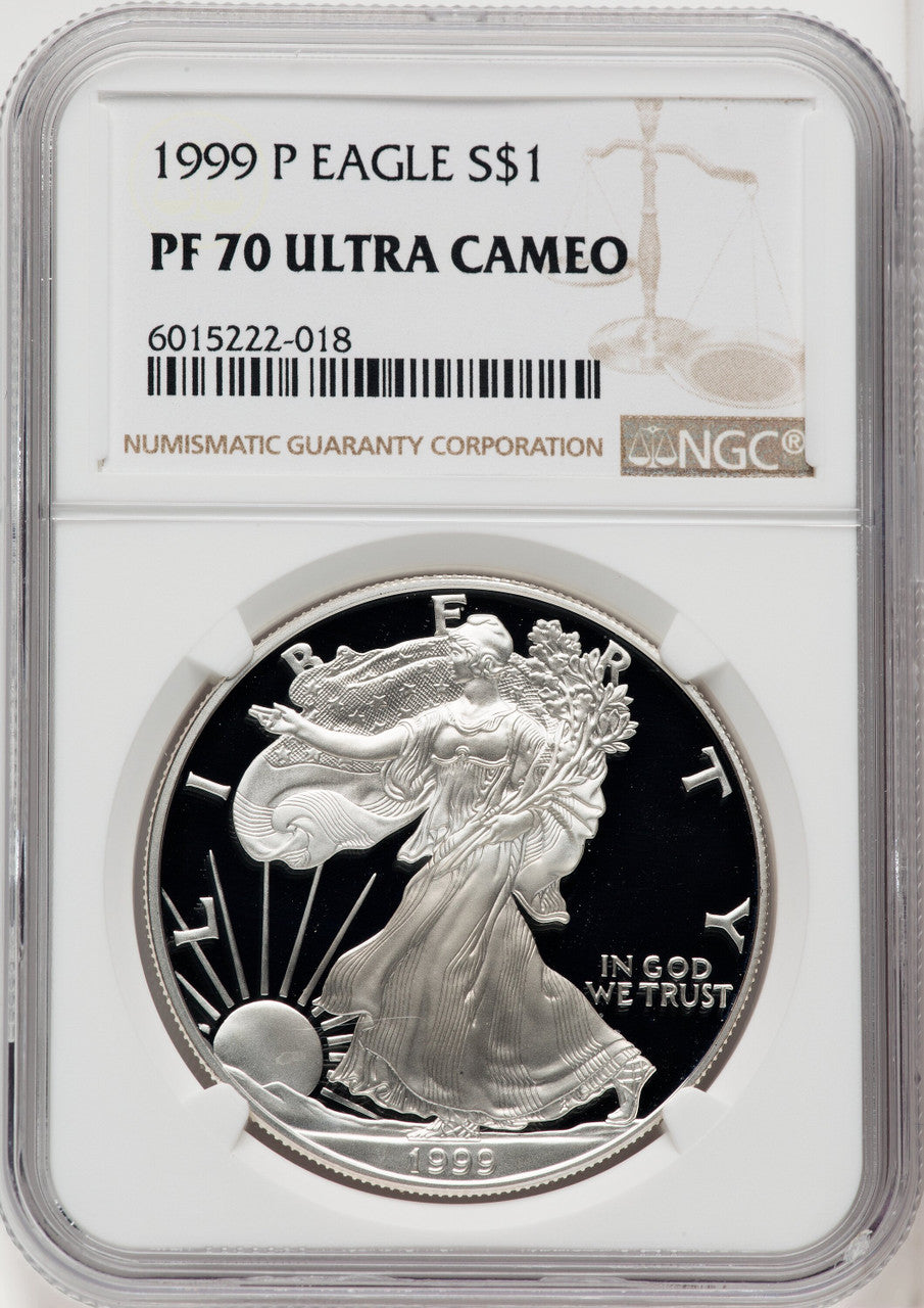 1999-P S$1 Silver Eagle Brown Label NGC PF70