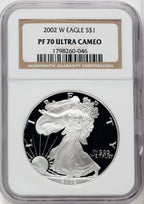 2002-W S$1 Silver Eagle Brown Label NGC PF70