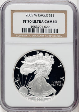 2005-W S$1 Silver Eagle Brown Label NGC PF70