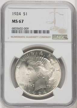 1924 $1 Peace Dollar NGC MS67 (766594011)
