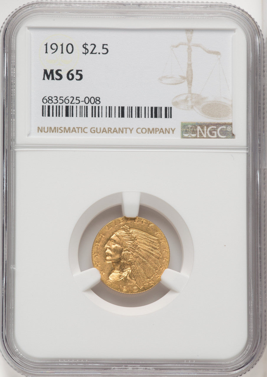 1910 $2.50 Indian Quarter Eagle NGC MS65