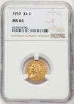 1910 $2.50 Indian Quarter Eagle NGC MS64 (766863029)