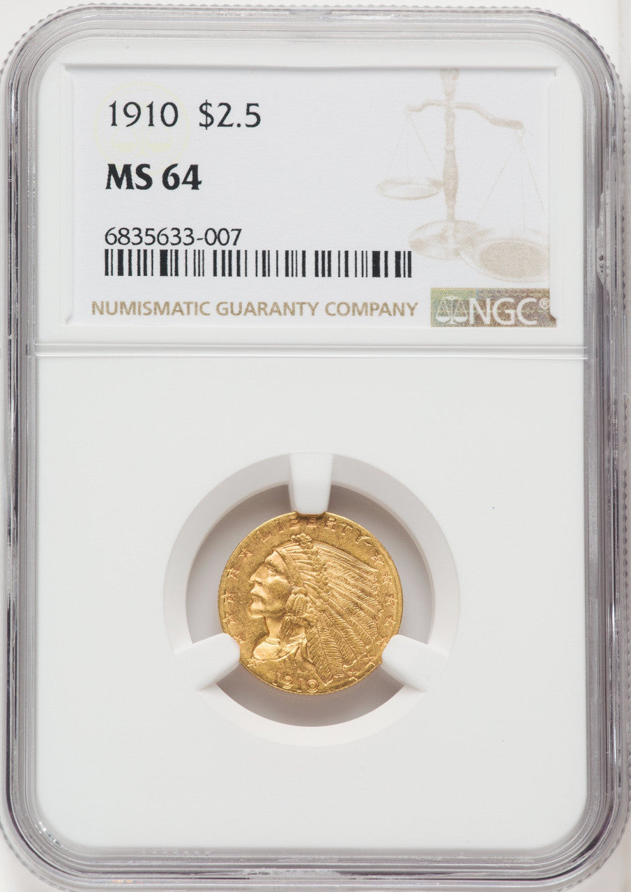 1910 $2.50 Indian Quarter Eagle NGC MS64 (766863029)