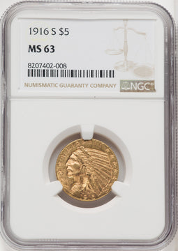 1916-S $5 Indian Half Eagle NGC MS63