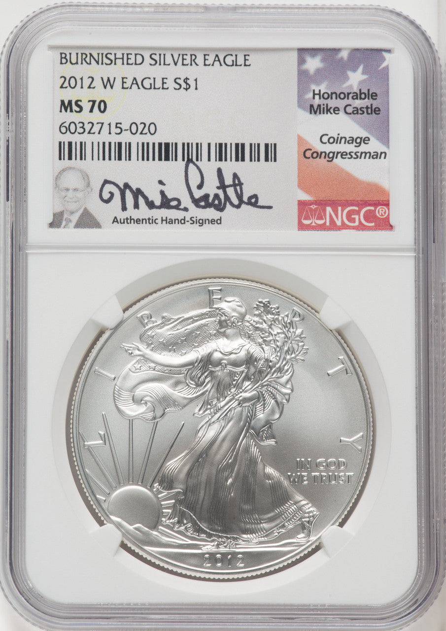 2012-W S$1 Silver Eagle Burnished Mike Castle NGC MS70 (744603021)