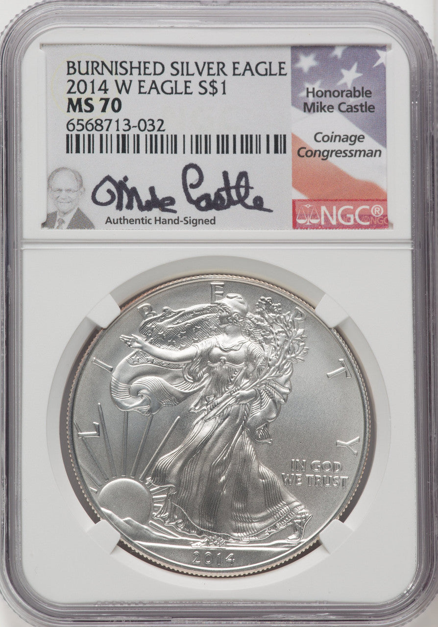 2014-W S$1 Silver Eagle Burnished Mike Castle NGC MS70