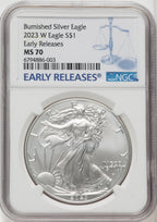 2023-W S$1 Silver Eagle Burnished First Strike ER Blue NGC MS70