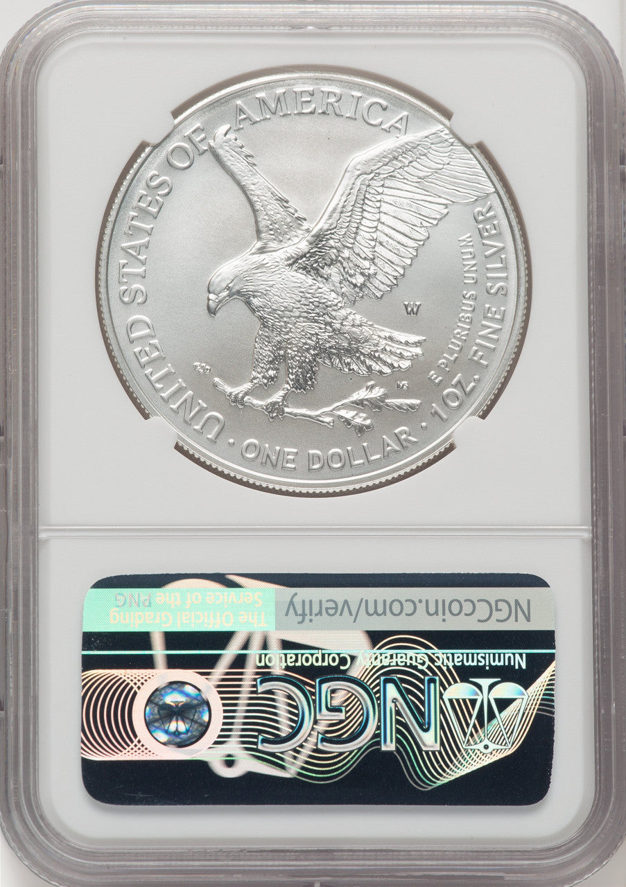 2023-W S$1 Silver Eagle Burnished First Strike ER Blue NGC MS70